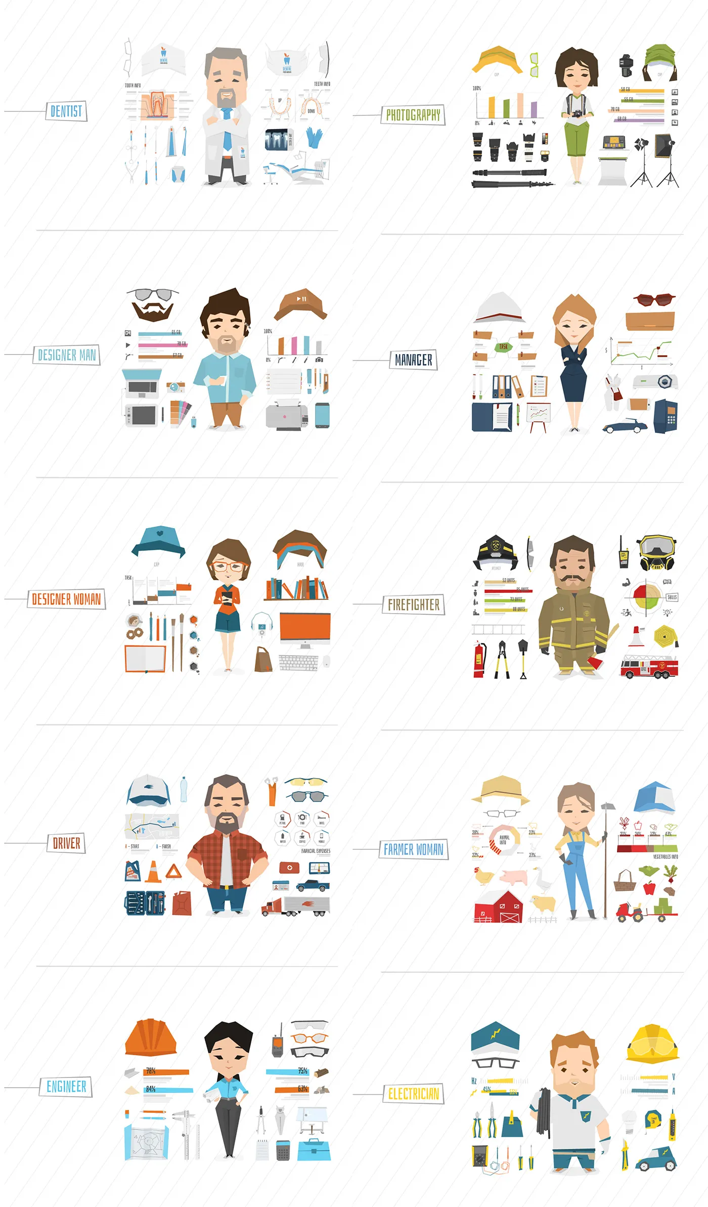 各行各业个职业卡通人物形象矢量设计素材