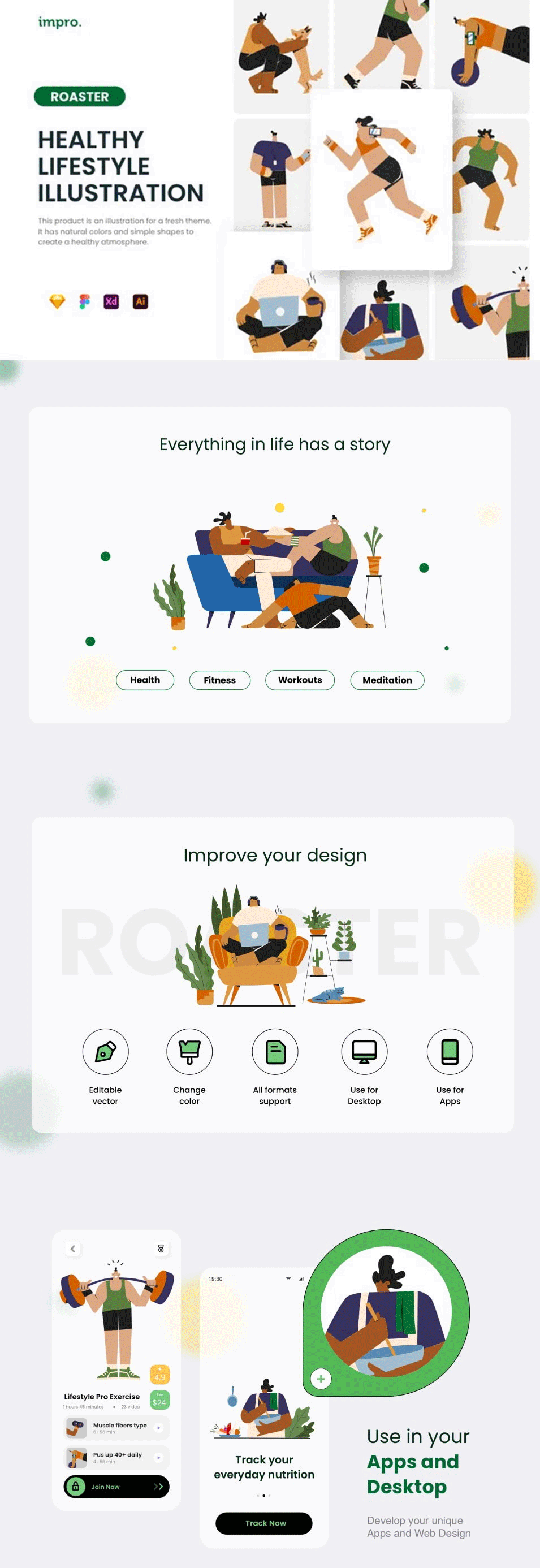 潮流时尚扁平化极简健康锻炼跑步运动健身人物插画