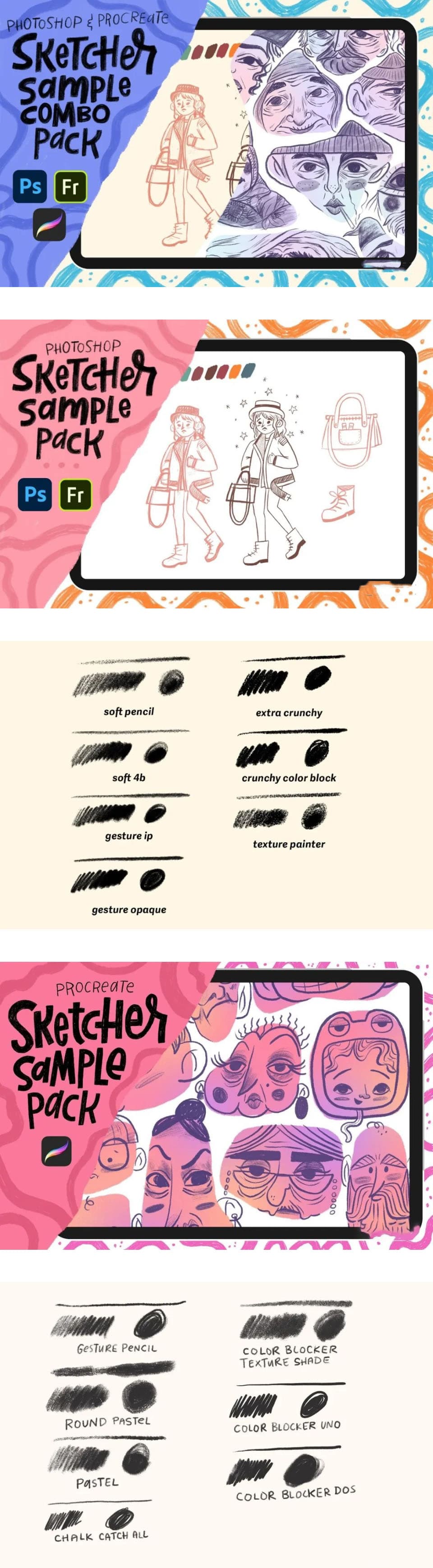 手绘线稿Sketcher质感绘画PS笔刷&procreate笔刷