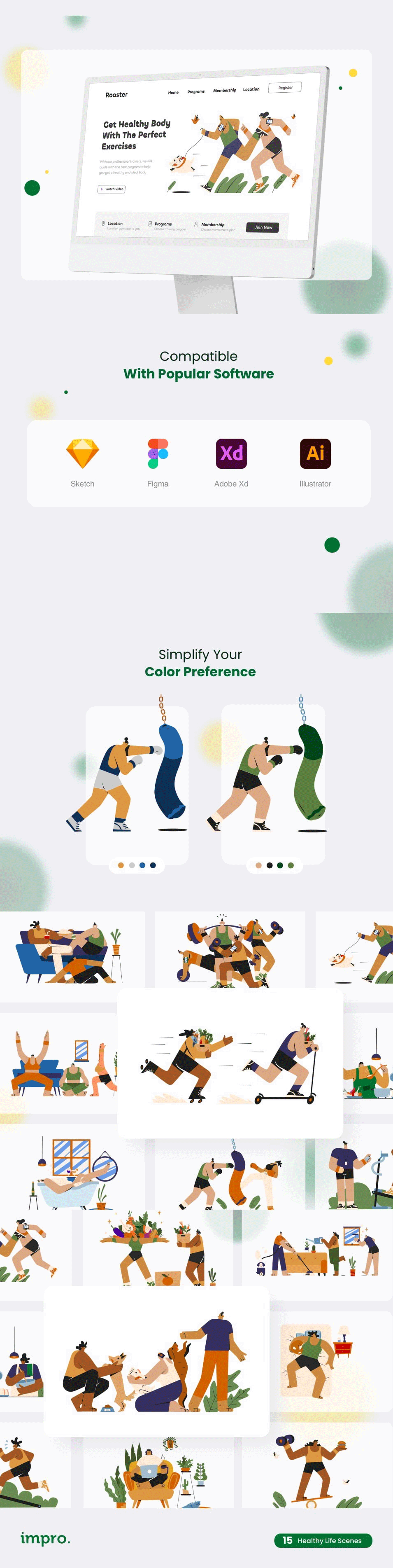 潮流时尚扁平化极简健康锻炼跑步运动健身人物插画