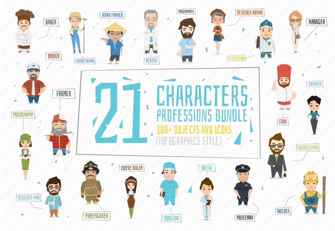 各行各业个职业卡通人物形象矢量设计素材
