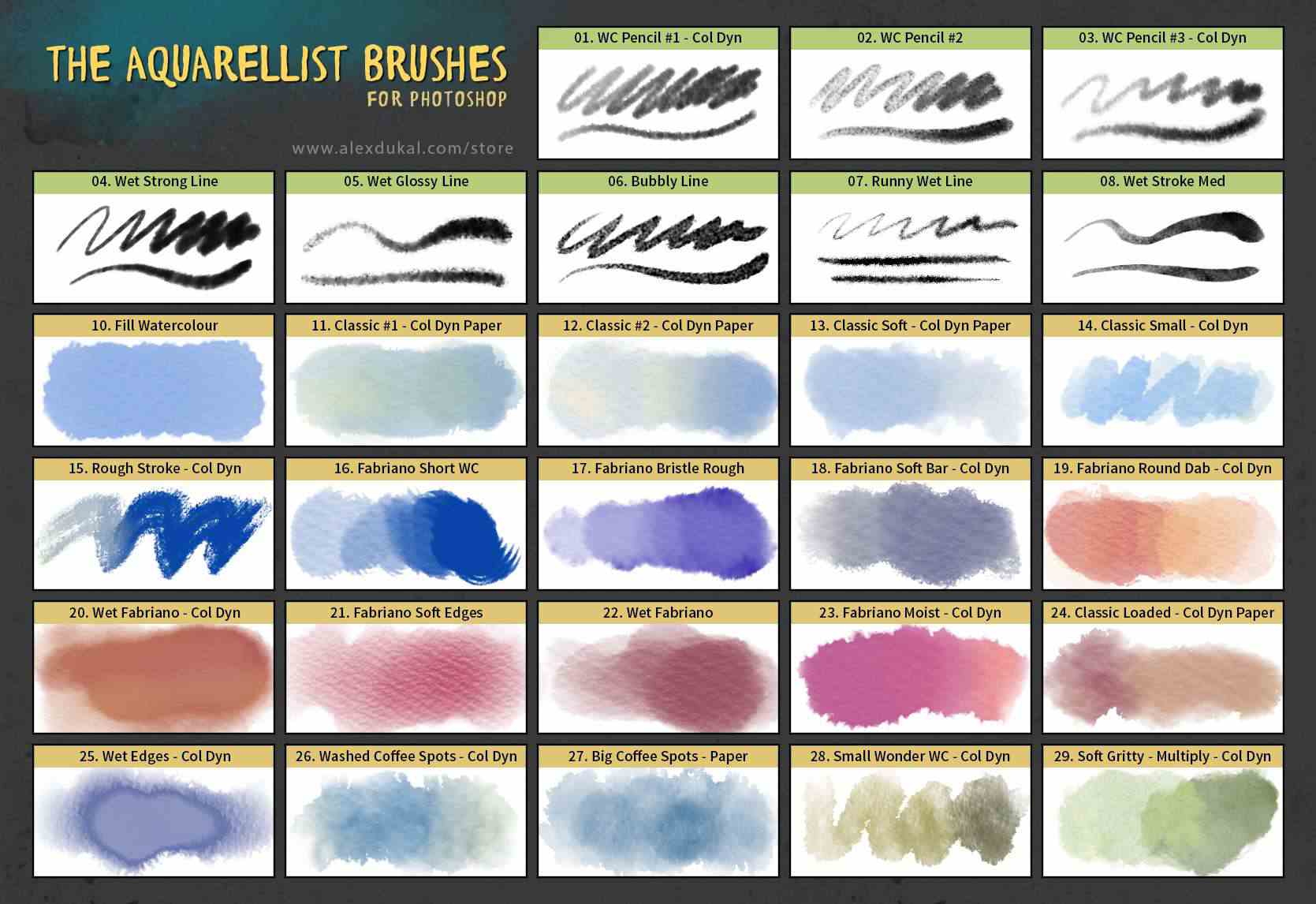 一套水墨彩色水画风格PS笔刷