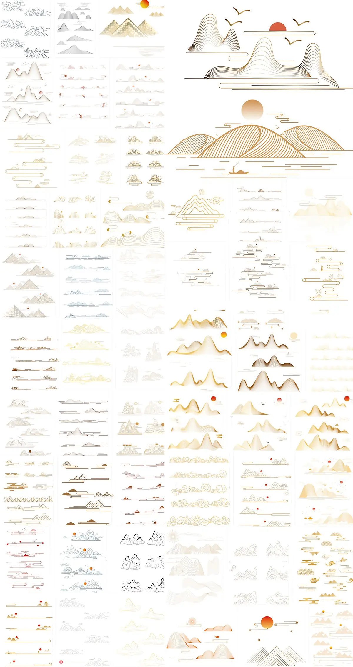 中国风中式山水祥云花纹几何线性边框插画图形AI矢量