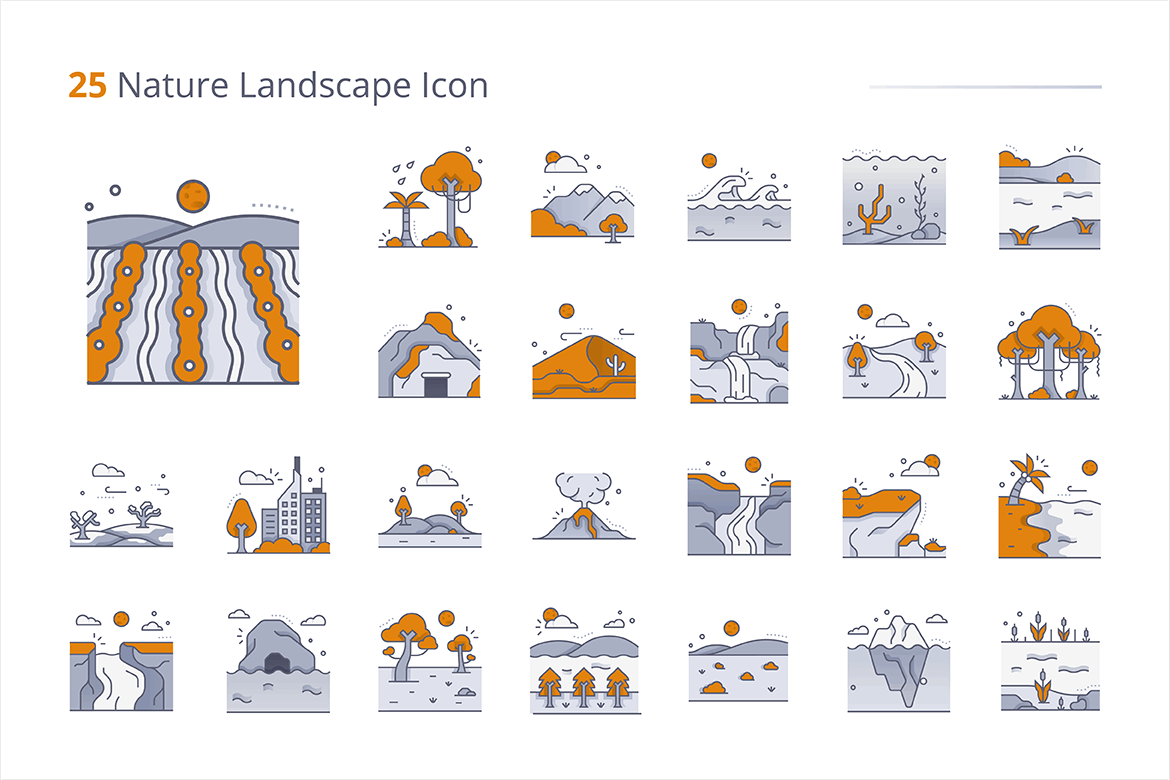 精美手绘自然风景图标矢量图片PNG等多种格式