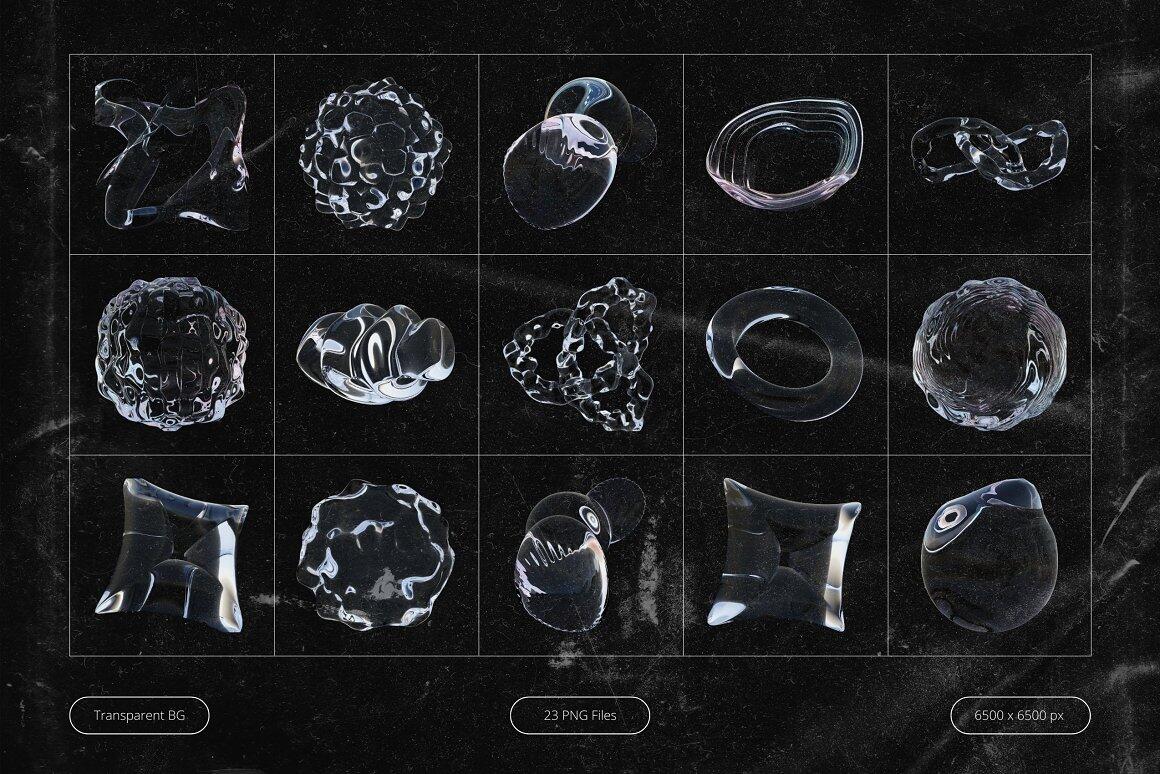 透明水晶玻璃3D液体气泡水滴抽象PNG免抠图素材