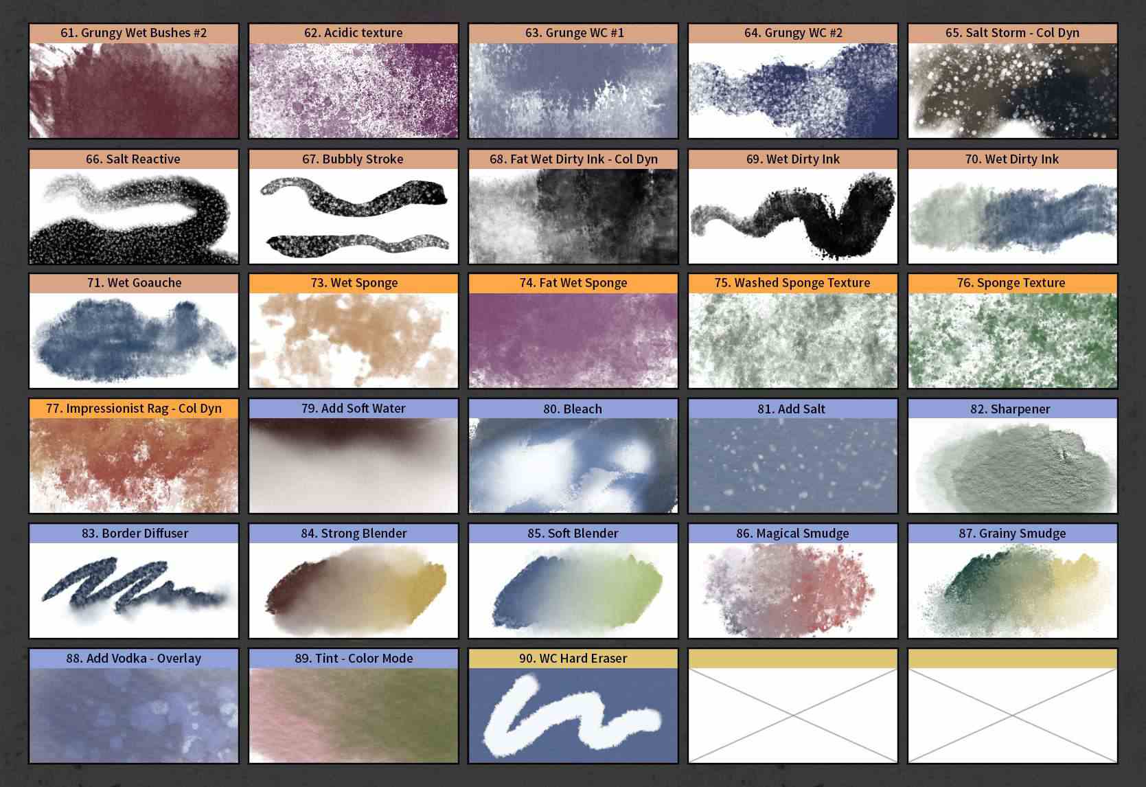 一套水墨彩色水画风格PS笔刷