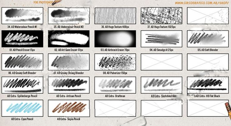 铅笔炭笔木炭PS笔刷