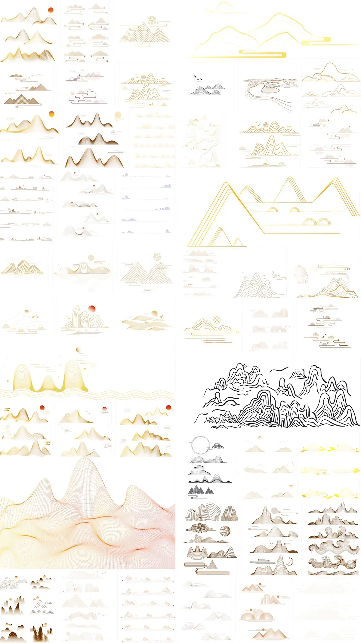 中国风中式山水祥云花纹几何线性边框插画图形AI矢量