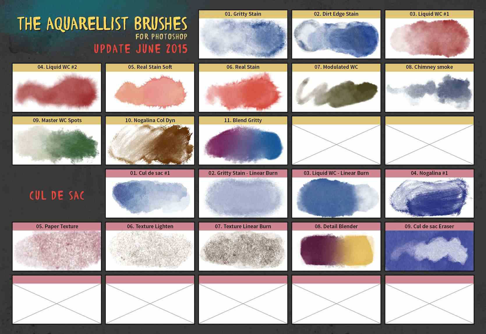 一套水墨彩色水画风格PS笔刷