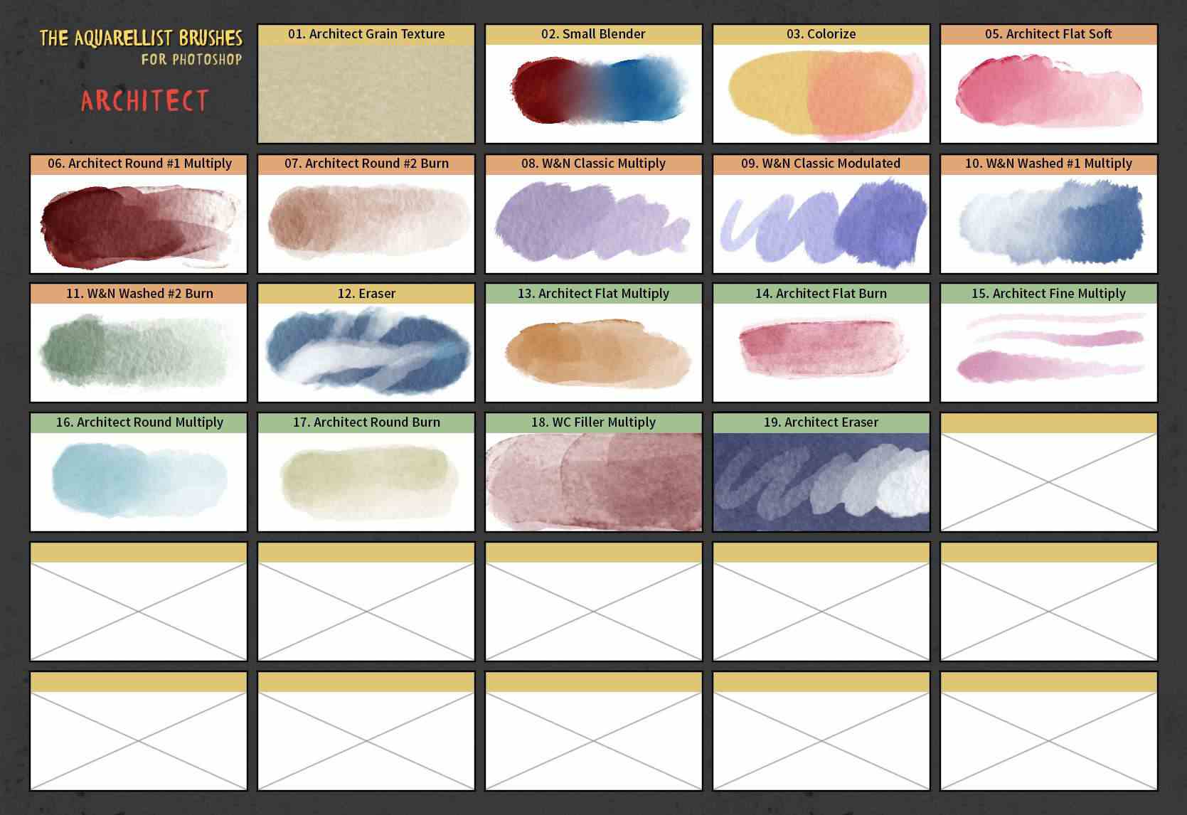 一套水墨彩色水画风格PS笔刷