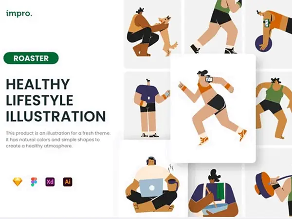 潮流时尚扁平化极简健康锻炼跑步运动健身人物插画