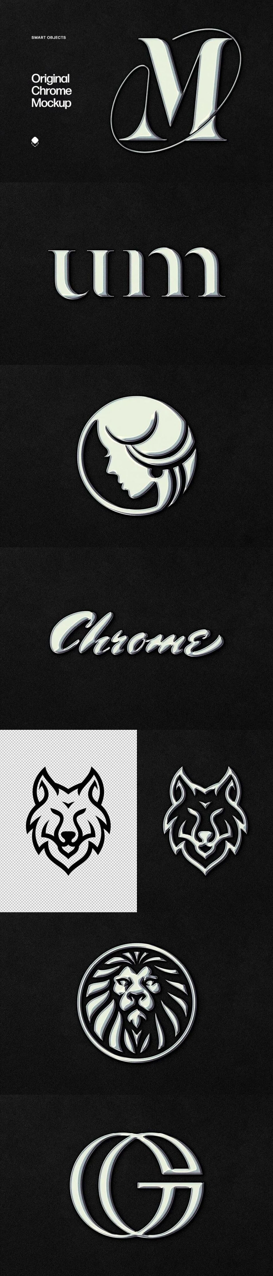 立体文字LOGO图案镀铬效果PSD样机