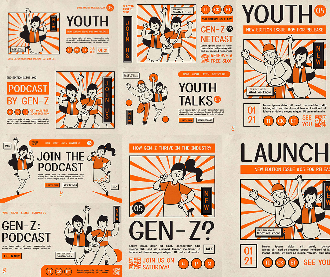 复古港式风格插画海报PSD模板