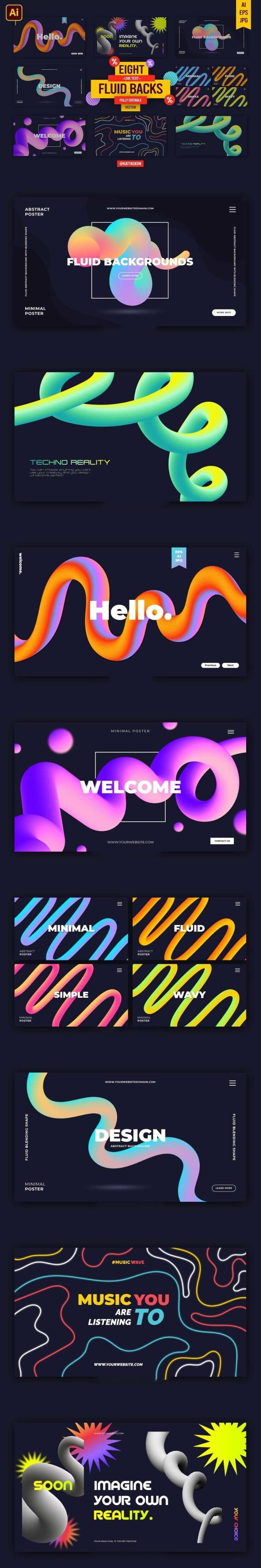 线段创意渐变管状波浪曲线抽象AI矢量元素