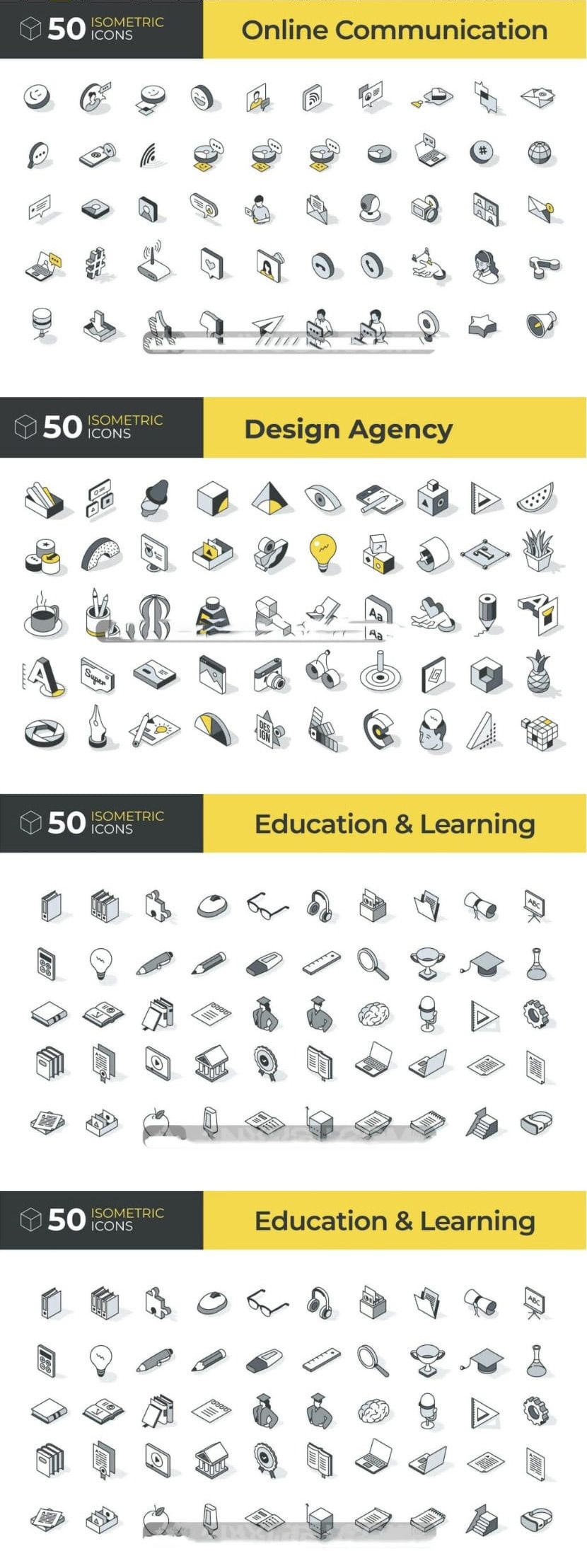 2.5D插画等距立体商业商务市场分析电商促销Icon图标UI插画套装