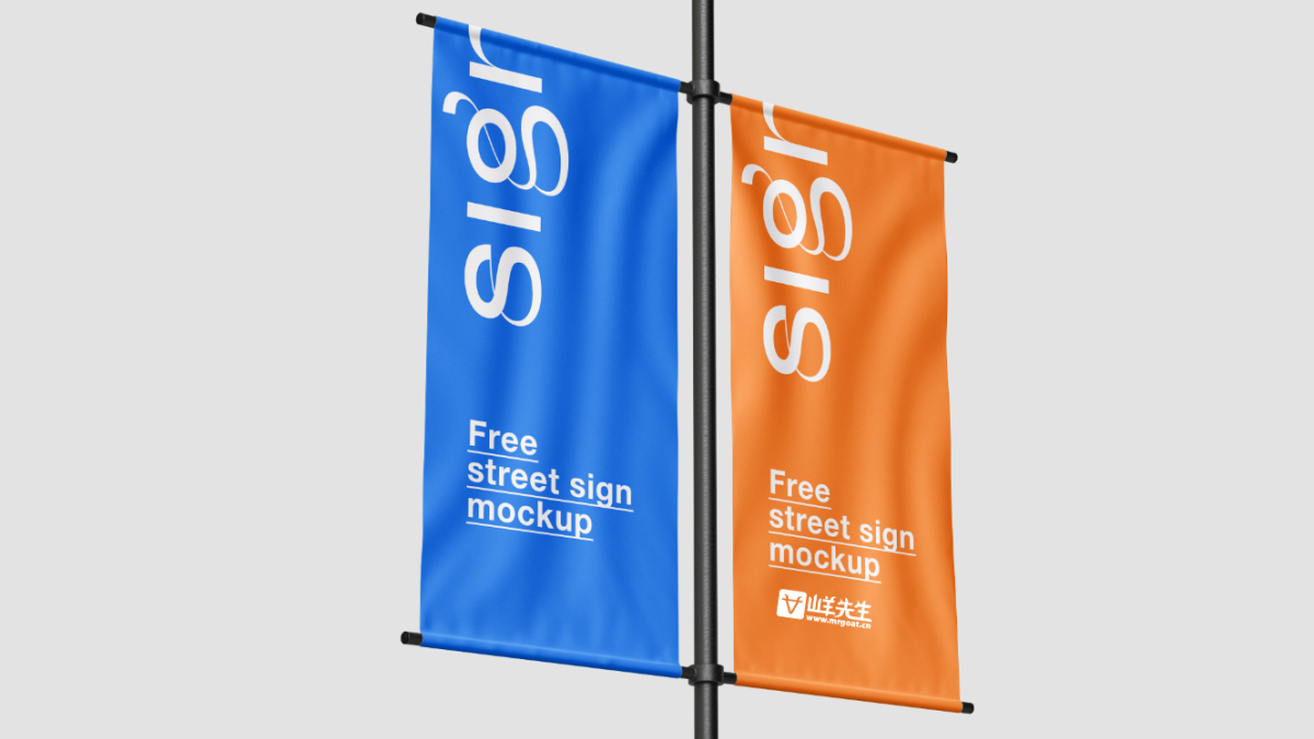 街头彩旗横幅吊旗PSD样机模型展示
