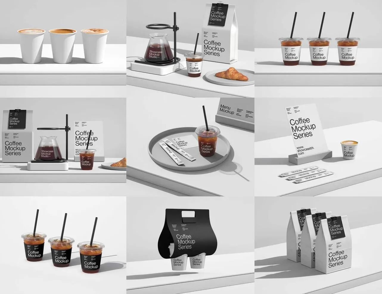 简约高级感咖啡店品牌VI杯子袋子包装贴图PSD样机