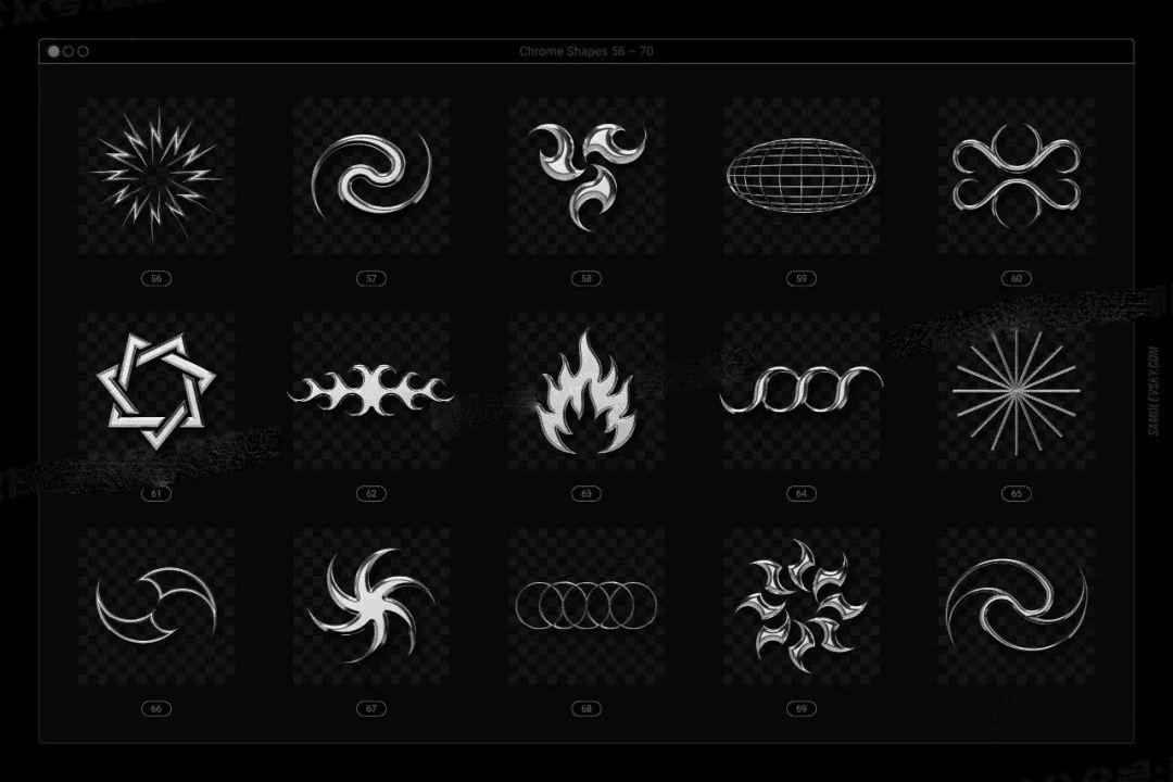 金属亮泽酸性镀铬抽象形状图案设计元素