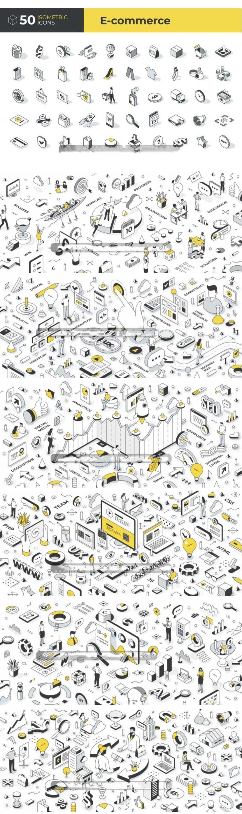 2.5D插画等距立体商业商务市场分析电商促销Icon图标UI插画套装