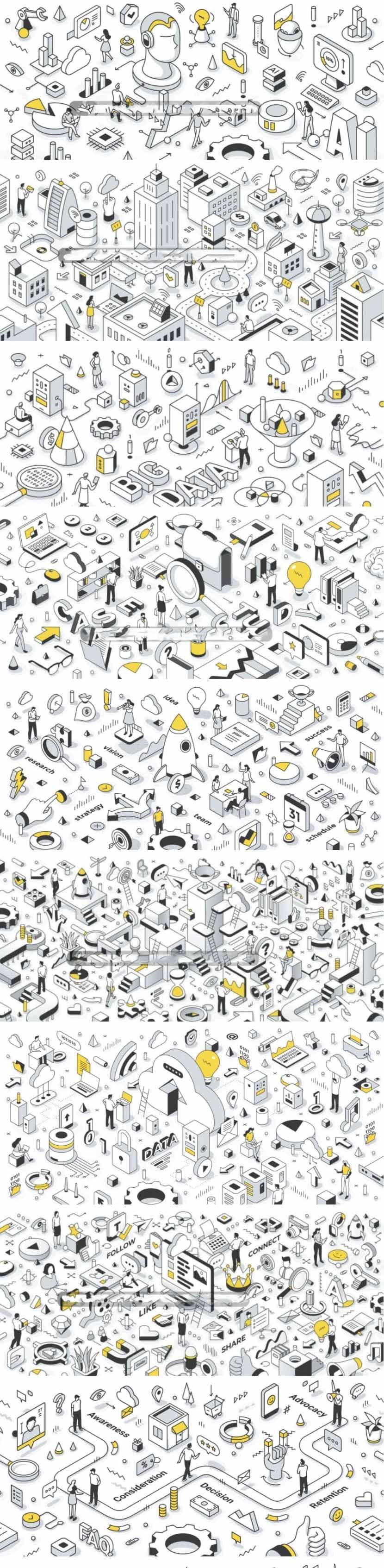 2.5D插画等距立体商业商务市场分析电商促销Icon图标UI插画套装