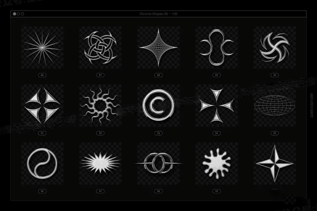 金属亮泽酸性镀铬抽象形状图案设计元素