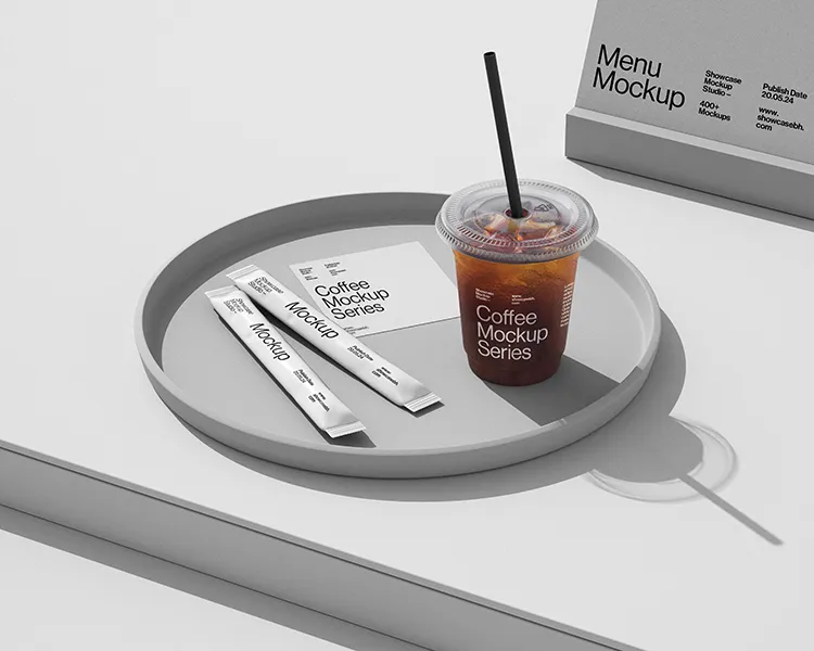 简约高级感咖啡店品牌VI杯子袋子包装贴图PSD样机