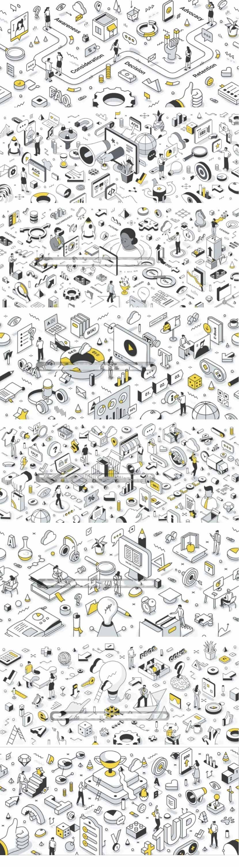 2.5D插画等距立体商业商务市场分析电商促销Icon图标UI插画套装