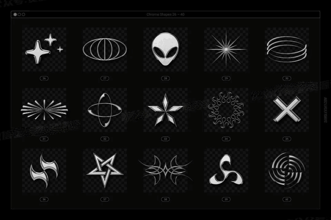 金属亮泽酸性镀铬抽象形状图案设计元素