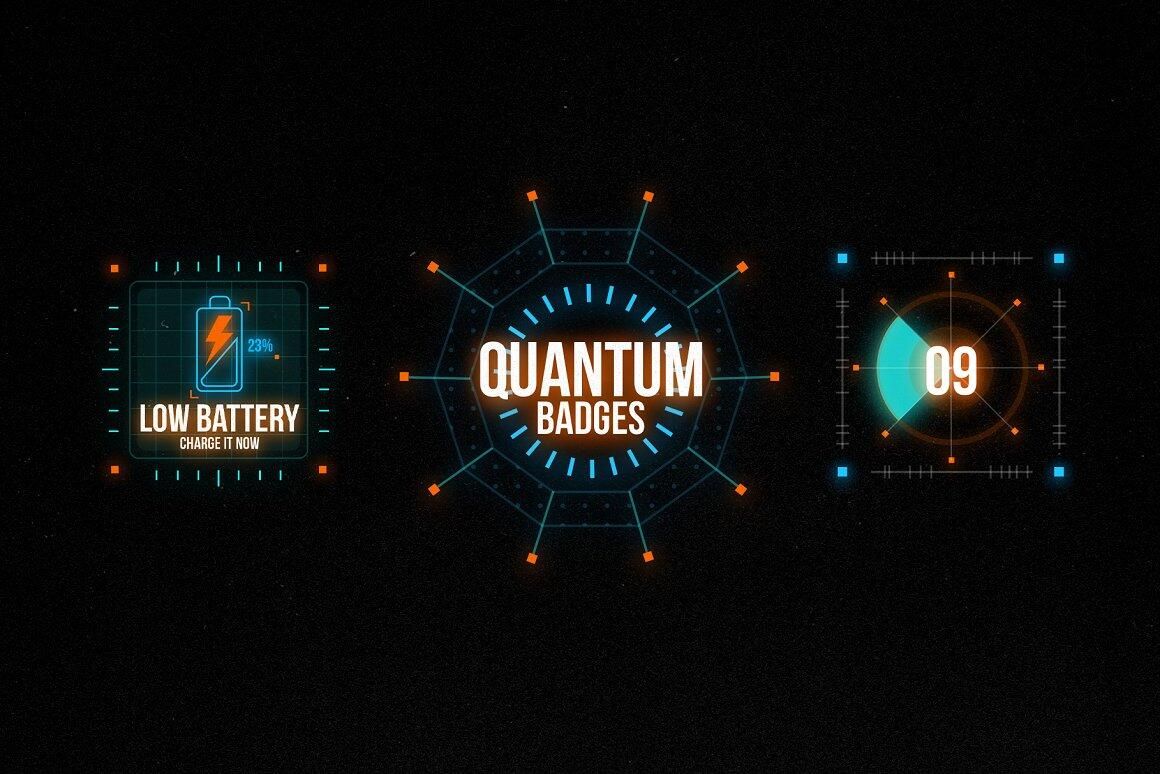 HUD潮流赛博朋克汽车宇宙飞船科幻霓虹灯界面元素PSD文件