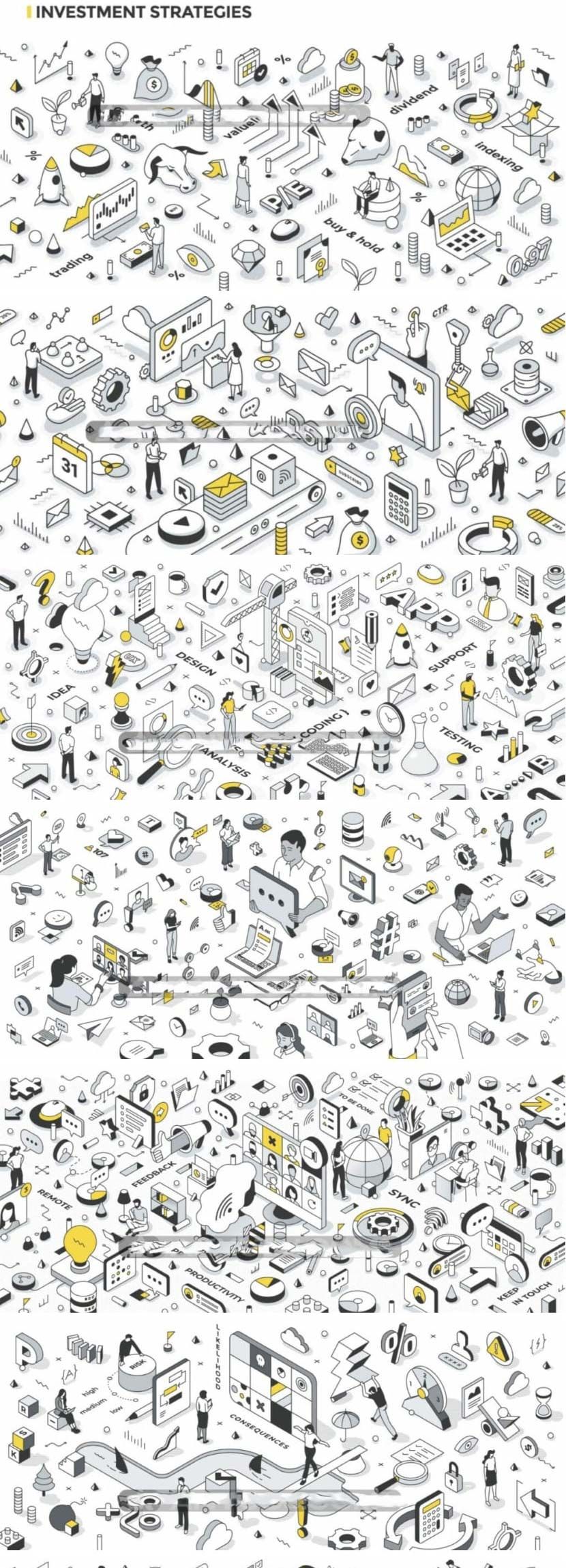 2.5D插画等距立体商业商务市场分析电商促销Icon图标UI插画套装