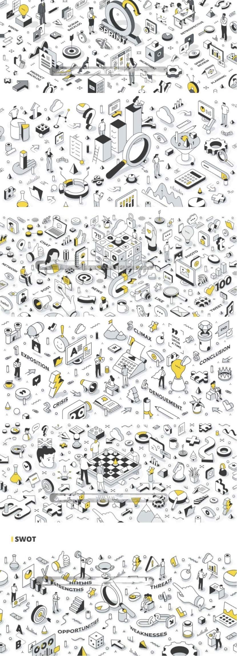 2.5D插画等距立体商业商务市场分析电商促销Icon图标UI插画套装