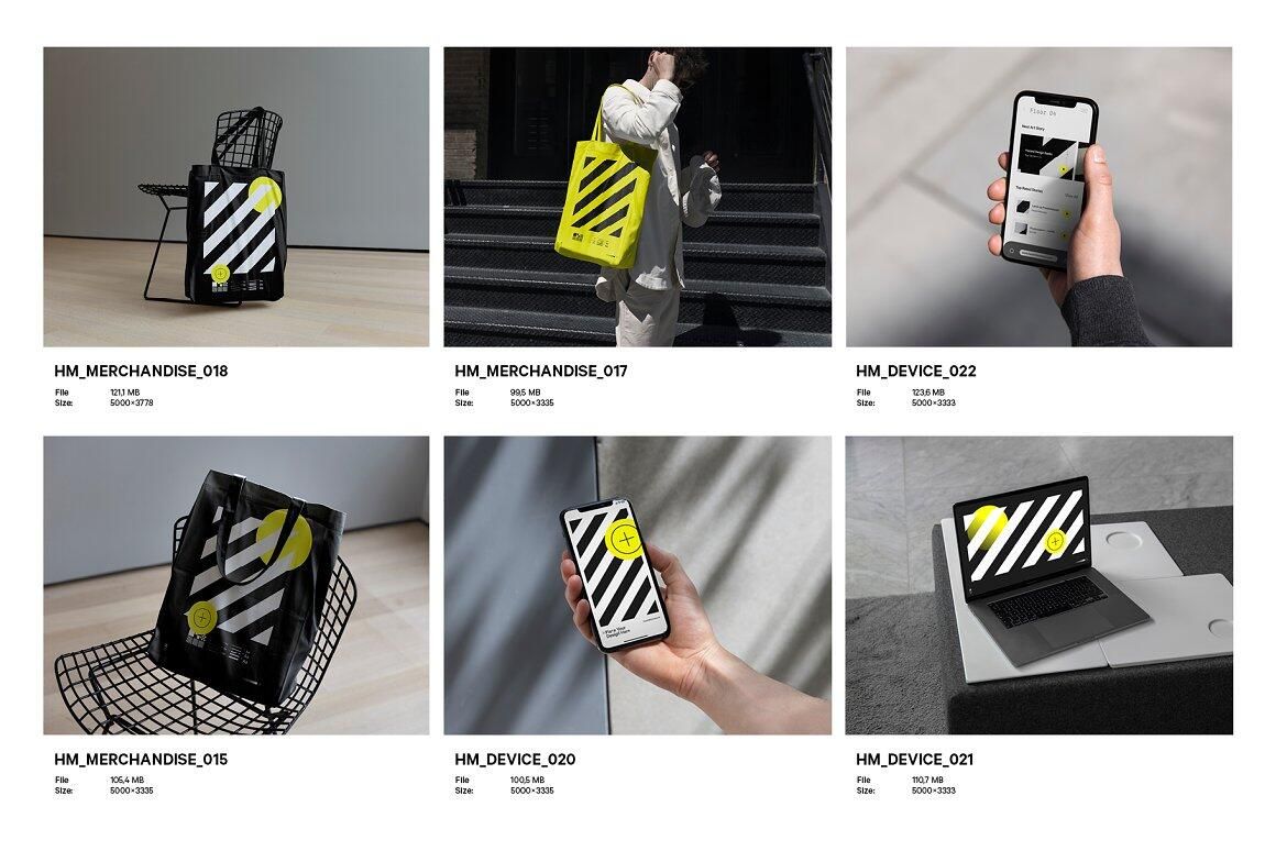 极简城市名片海报广告牌墙面广告手机笔记本电脑横幅标牌徽标帆布袋导视多合一VI品牌视觉展示PSD样机