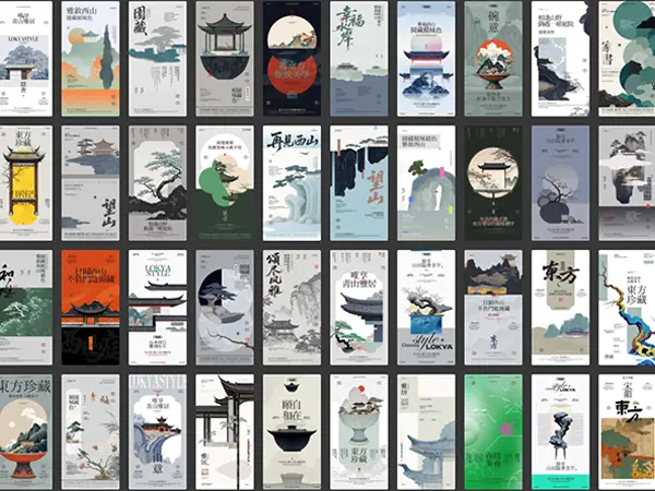 中式古风古韵已经建筑中国风创意潮流海报设计PS模版