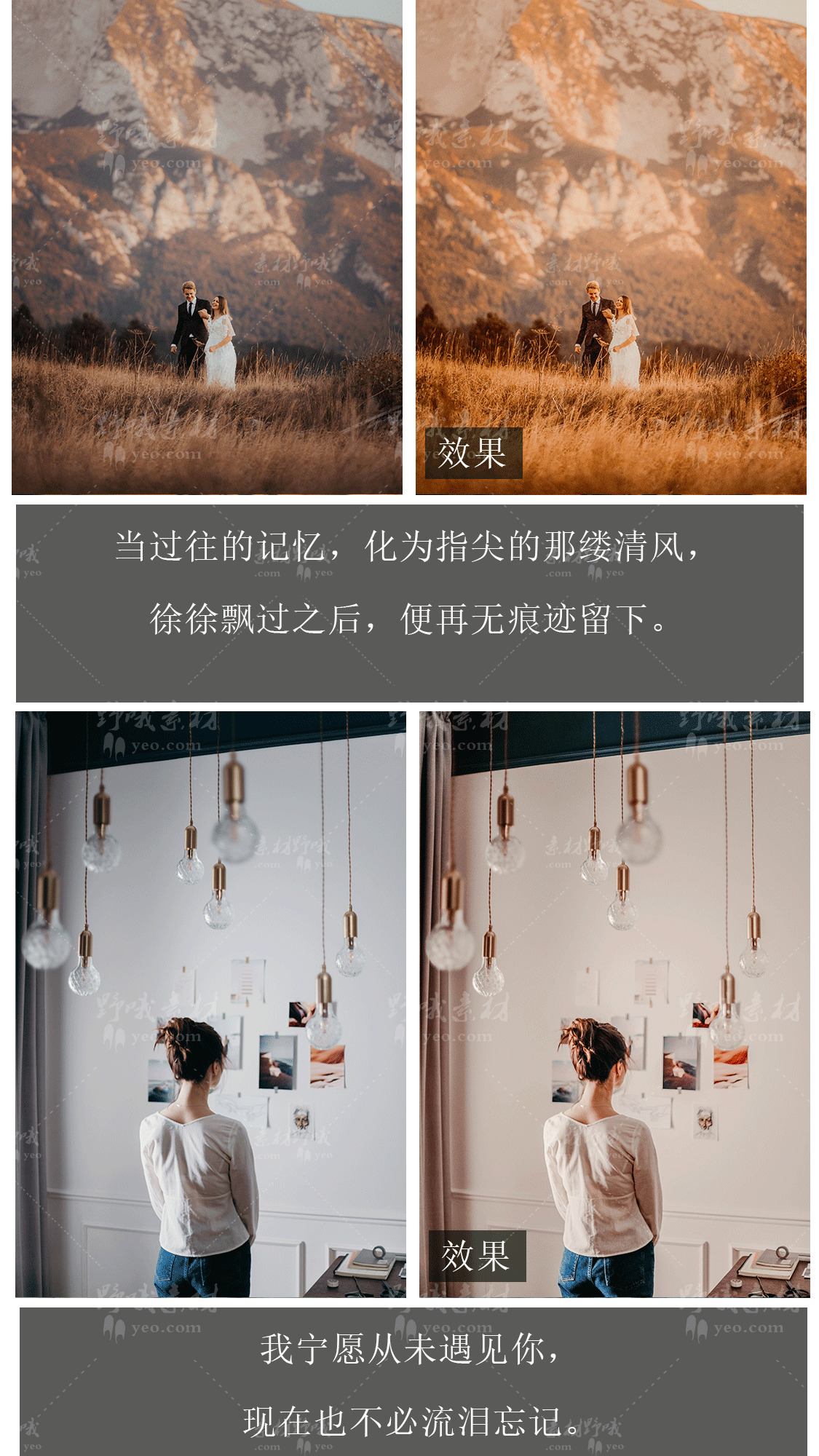 LR预设PS温暖风光旅拍婚礼FCPX达芬奇手机版APP滤镜PR调色LUT