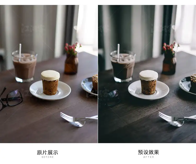 LR预设静谧美食咖啡馆暗冷调静物lightroom/PR/达芬奇/PS调色滤镜