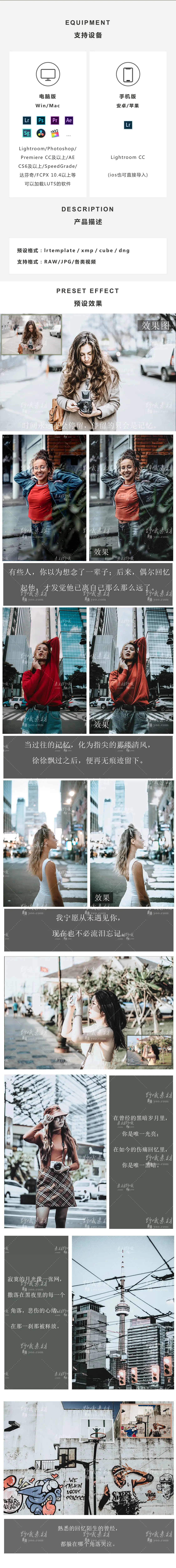 LR预设PS城市冷淡灰人像旅拍街拍FCPX达芬奇手机APP滤镜PR调色LUT