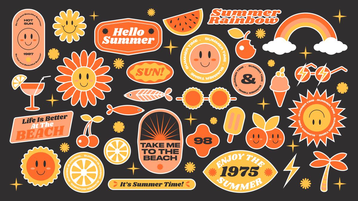 夏季复古贴纸设计装饰设计元素素材
