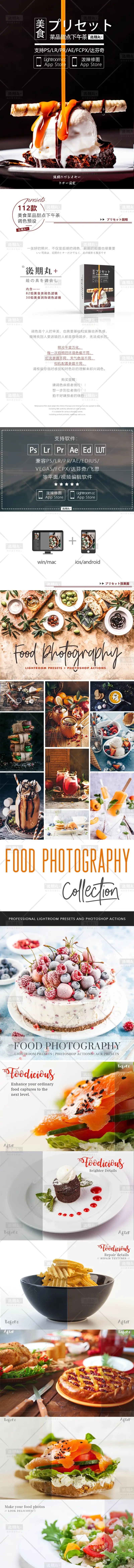 LR预设美食菜品甜点饮料摄影复古PR视频lut调色手机预设PS滤镜