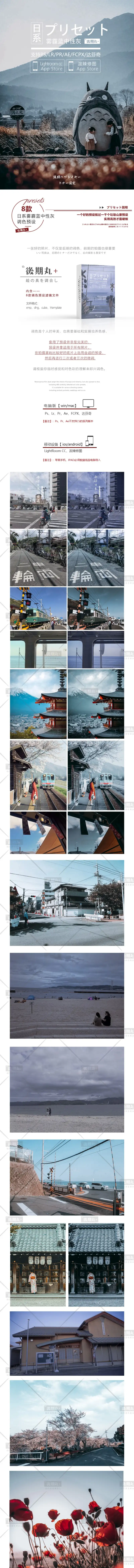 LR预设 网红日系原创雾霾蓝暗调写真PR视频lut调色手机预设PS滤镜