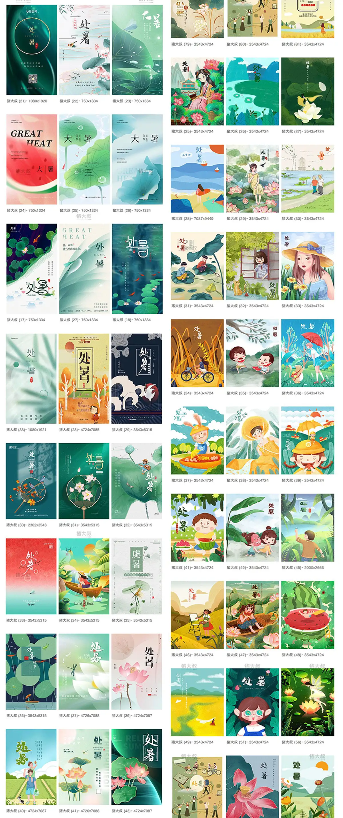 二十四24节气处暑夏日荷花活动宣传展板插画设计海报模板PSD素材