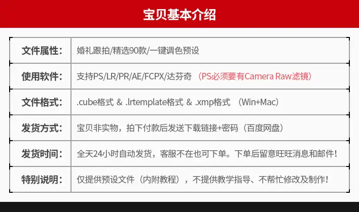LR预设中式婚礼跟拍视频人像调色滤镜PS/PR/FCPX/达芬奇/LUTS预设
