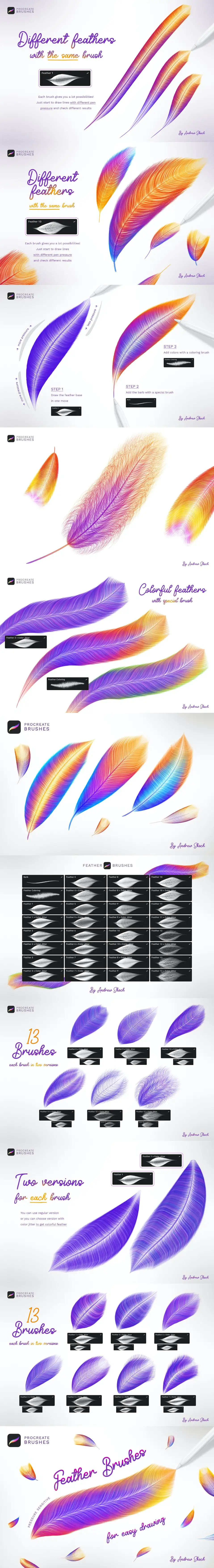 可爱卡通羽毛毛发画笔Procreate笔刷