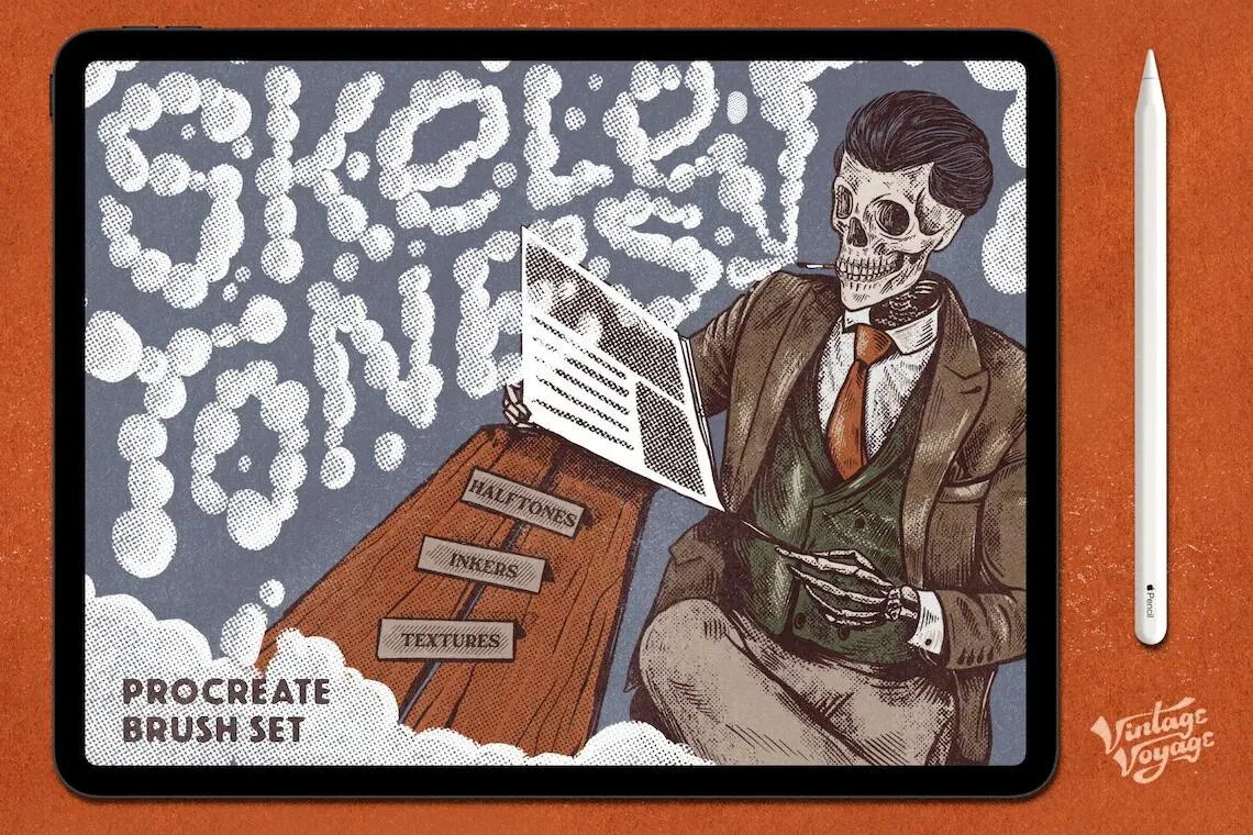 复古美式漫画半调肌理Procreate笔刷绘画套装