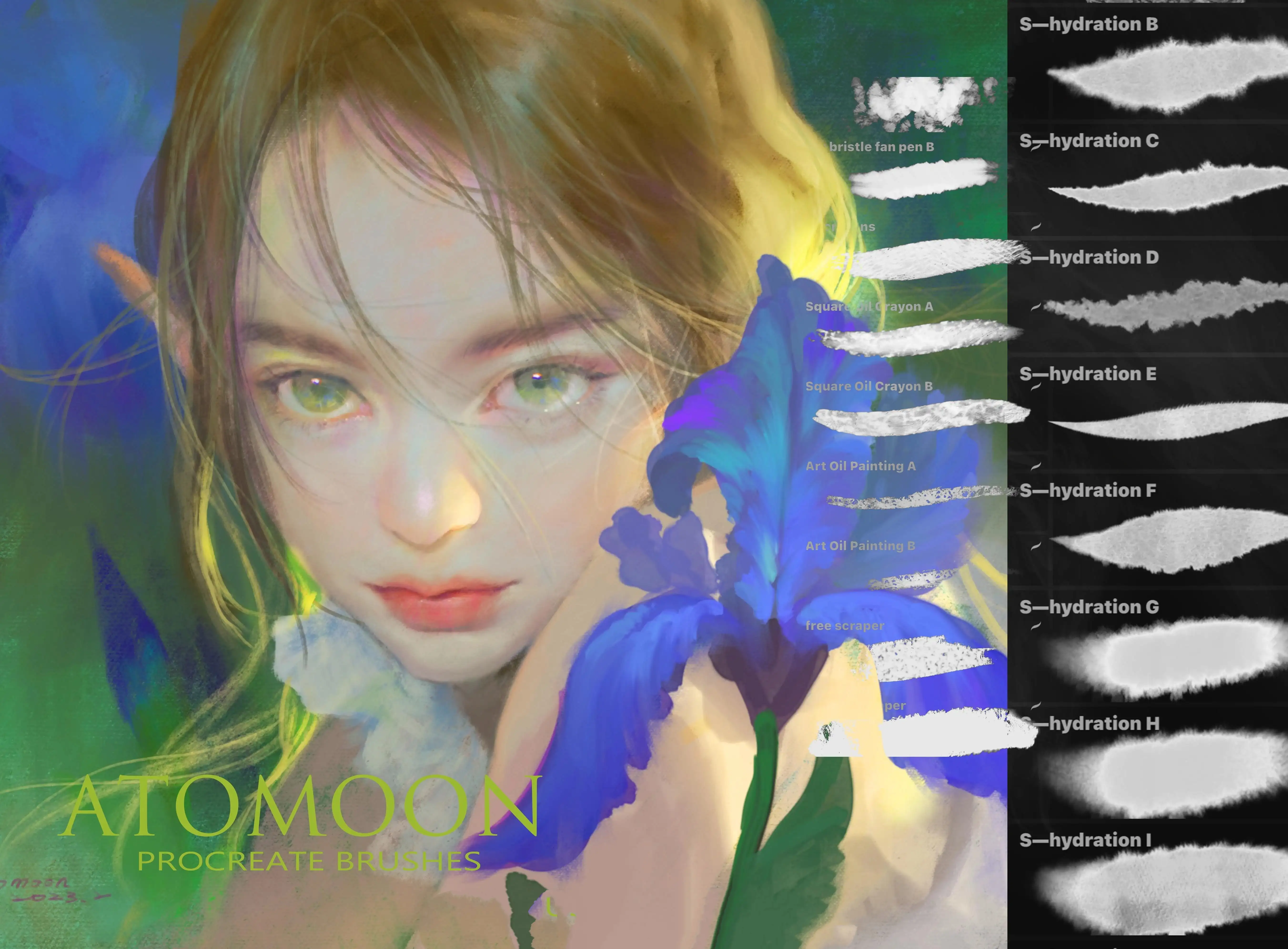 厚涂动漫素描线稿水墨木炭粉彩油画水彩手绘Procreate笔刷