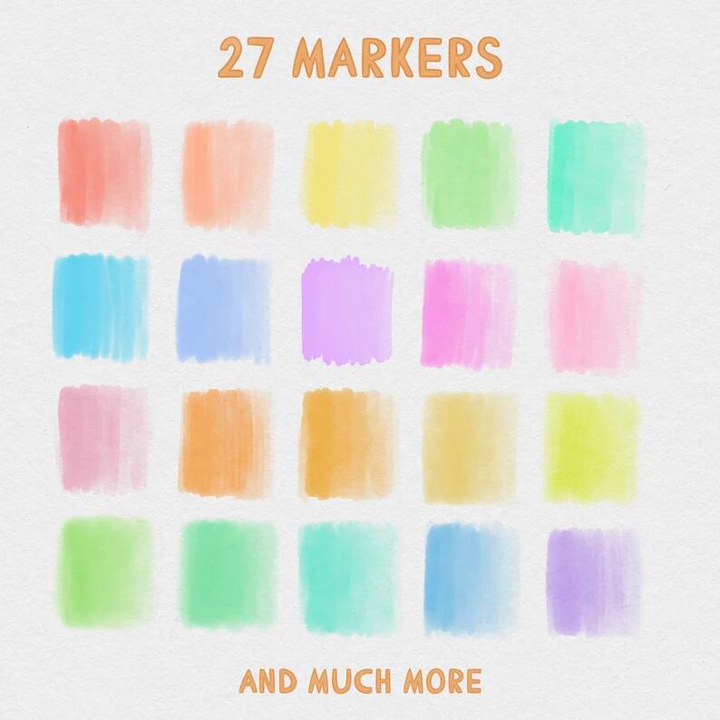 专业马克笔喷枪纸张纹理标记笔刷漫画绘画Procreate笔刷套装