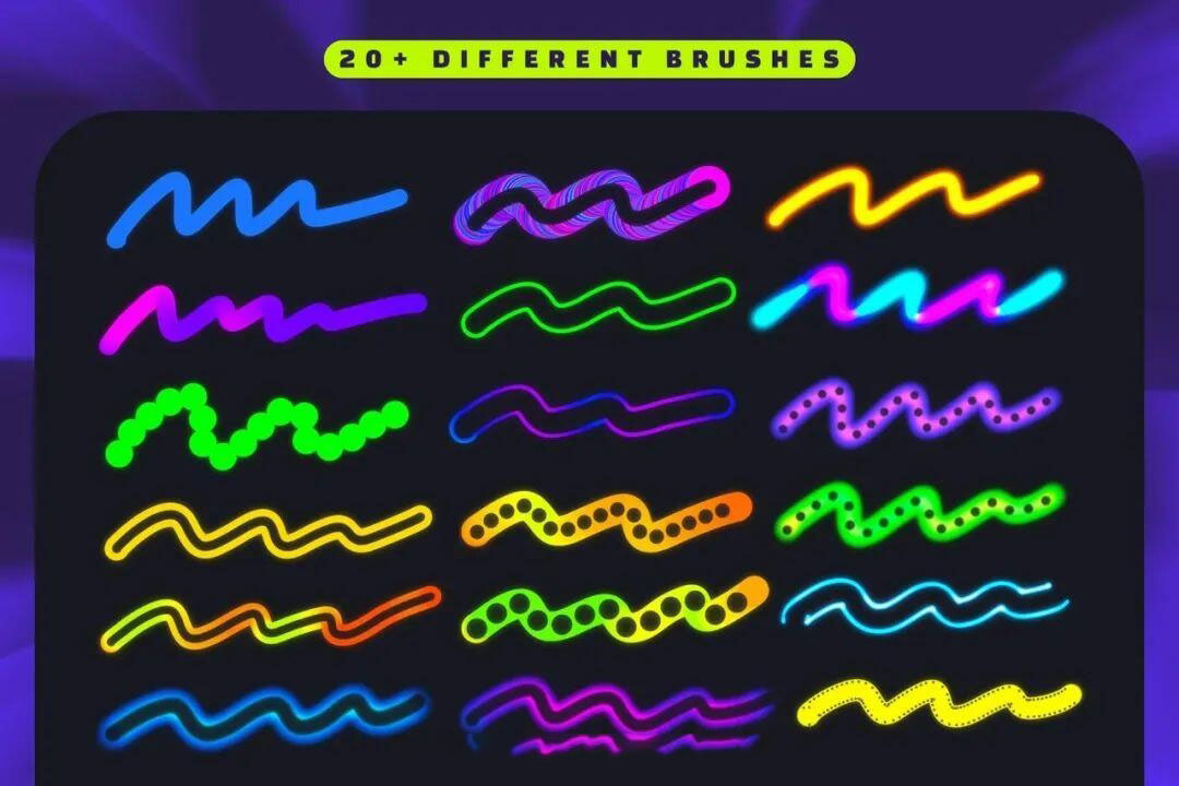 单线霓虹色调Procreate笔刷