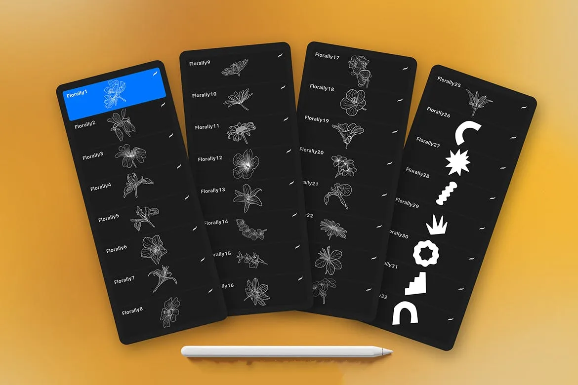 花卉艺术线条抽象形状Procreate笔刷