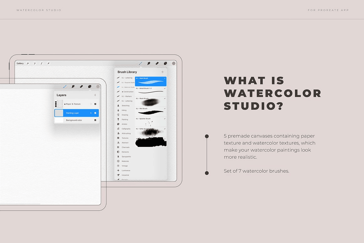 水彩绘画质感iPad笔刷Procreate笔刷套装
