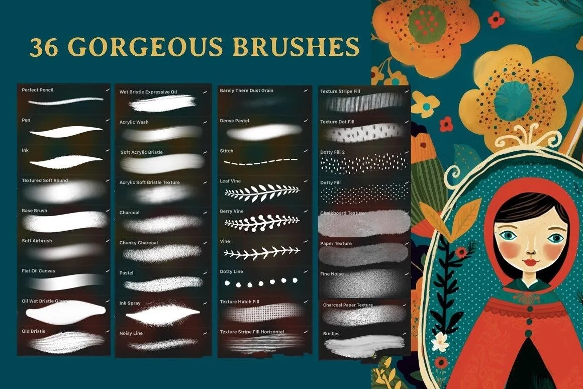 高质量水粉墨水铅笔木炭笔艺术Procreate笔刷