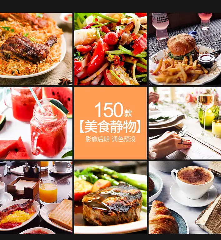 LR预设美食食物甜品摄影后期复古胶片风调色滤镜PS/AE/FCPX/PR